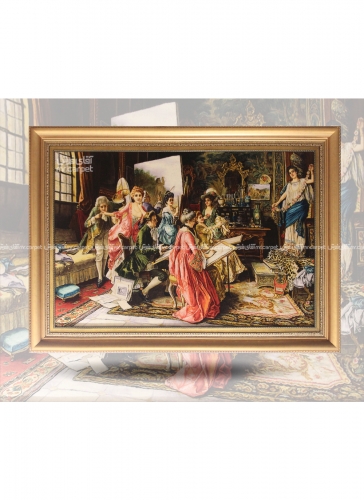 تابلو فرش دست بافت طرح کلاس نقاشی چله  ابریشم  سایز 0.88x1.31 