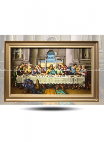 تابلو فرش دست بافت طرح شام آخر چله  ابریشم  سایز 1.13x0.62 