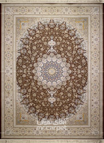 فرش ماشینی کلاسیک طرح دلناز نمونه 2 دارچینی 1200 شانه پلی استر فیلامنت فرهی