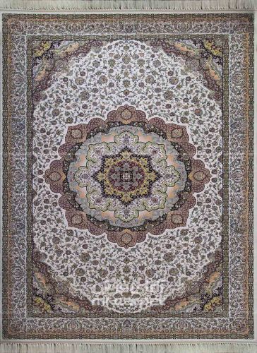 فرش ماشینی کلاسیک طرح شهرزاد کرم 1200 شانه پلی استر فیلامنت فرهی