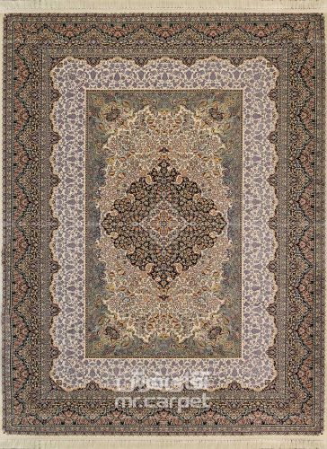 فرش ماشینی کلاسیک طرح آرامیس کرم b 1200 شانه پلی استر فیلامنت فرهی