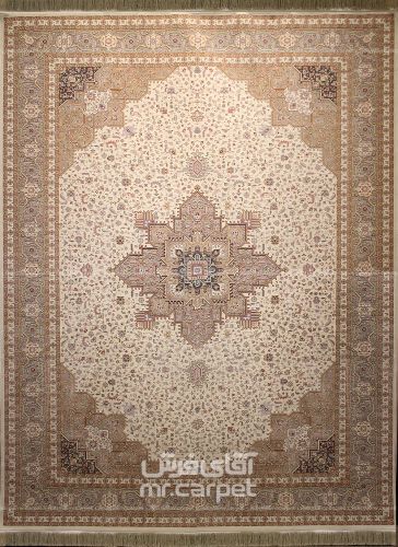 فرش ماشینی کلاسیک طرح هریس نمونه 2 کرم 1500 شانه پلی استر-اکرلیک فرهی