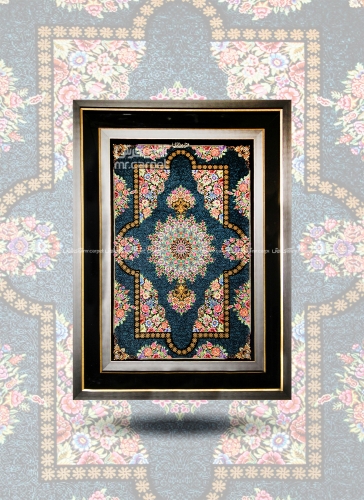 تابلو فرش دست بافت طرح قاب گلفرنگ چله  ابریشم  سایز 0.60x0.90 