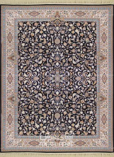 فرش ماشینی کلاسیک طرح 1235 سرمه ای 1200 شانه اکرلیک تیتانیوم