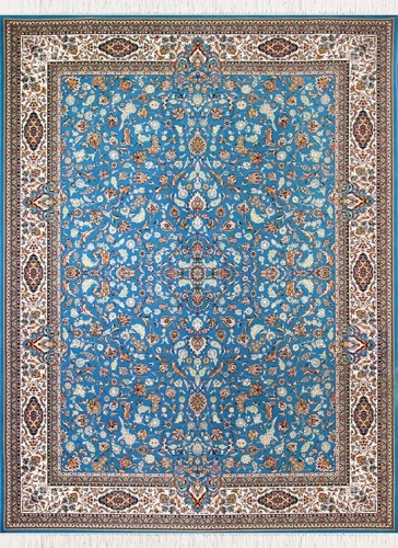 فرش ماشینی کلاسیک طرح 1235 آبی 1200 شانه اکرلیک تیتانیوم