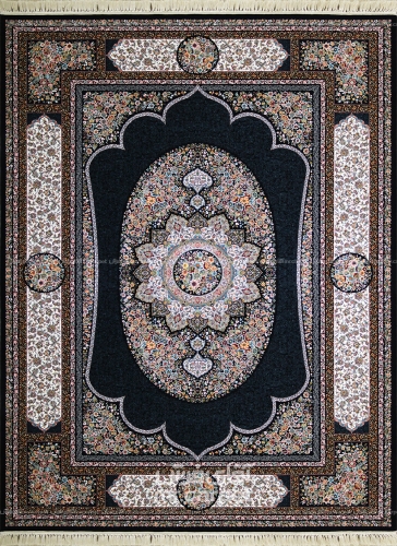 فرش ماشینی کلاسیک طرح 1275 سرمه ای 1200 شانه اکرلیک تیتانیوم