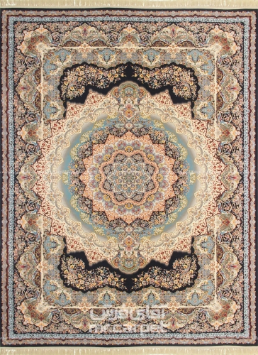 فرش ماشینی کلاسیک طرح 1280 سرمه ای 1200 شانه اکرلیک تیتانیوم