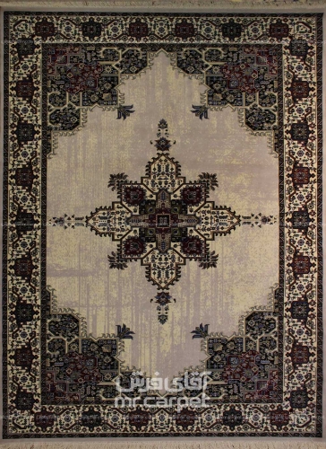 فرش ماشینی وینتیج طرح VNKA026 نمونه 1 B نقره ای 500 شانه پشم سرمایه