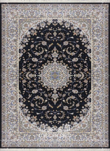 فرش ماشینی کلاسیک طرح KA008 نمونه 1 B سرمه ای 500 شانه پشم سرمایه