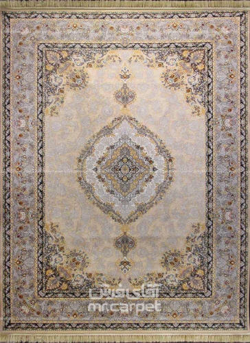 فرش ماشینی کلاسیک طرح کاریز نمونه 1 بژ 700 شانه پلی استر - پلی استر هایبالک فرهی