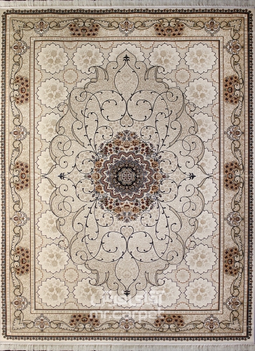 فرش ماشینی کلاسیک طرح چکاوک نمونه 1 کرم 700 شانه پلی استر فیلامنت فرهی