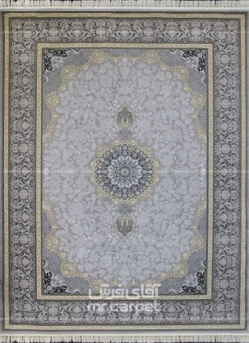 فرش ماشینی کلاسیک طرح هانا نمونه 2 طوسی 700 شانه پلی استر فیلامنت فرهی