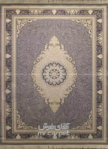 فرش ماشینی کلاسیک طرح نورا نمونه 1 دودی 700 شانه پلی استر فیلامنت فرهی