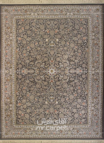 فرش ماشینی کلاسیک طرح گلشید نمونه 1 دودی 700 شانه پلی استر فیلامنت فرهی