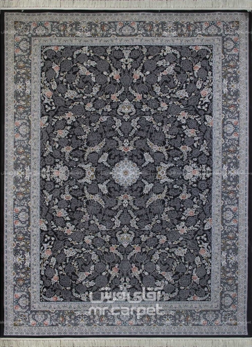 فرش ماشینی کلاسیک طرح گلشید نمونه 1 ذغالی 700 شانه پلی استر فیلامنت فرهی