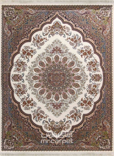 فرش ماشینی کلاسیک طرح طراوت B کرم 700 شانه پلی استر فیلامنت فرهی