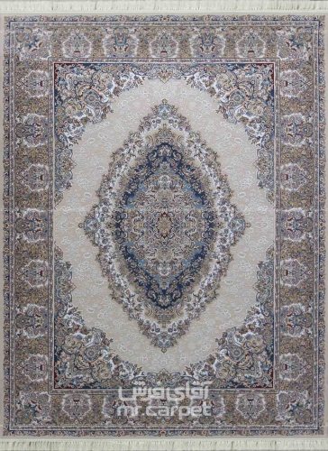 فرش ماشینی کلاسیک طرح DM008 نمونه 2 بژ 1200 شانه پلی استر-اکرلیک آپادانا