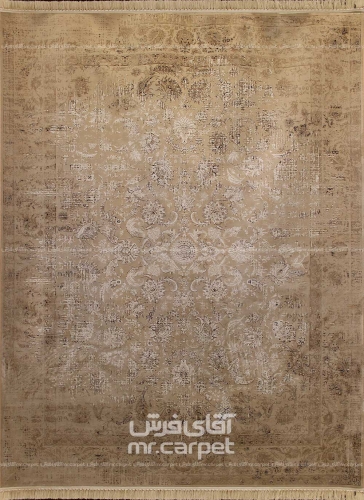 فرش ماشینی وینتیج طرح VNHA042 نمونه 1 بژ 1200 شانه پلی استر فیلامنت فرهی