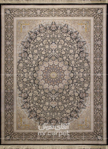 فرش ماشینی کلاسیک طرح دلناز نمونه 3 سرمه ای 1200 شانه پلی استر فیلامنت فرهی