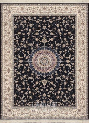 فرش ماشینی کلاسیک طرح شیما نمونه 2 سرمه ای 1200 شانه پلی استر - پلی استر هایبالک همشهری