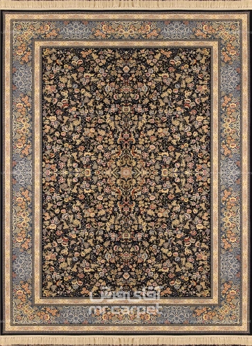فرش ماشینی کلاسیک طرح نیکی نمونه 2 سرمه ای 1200 شانه پلی استر - پلی استر هایبالک همشهری