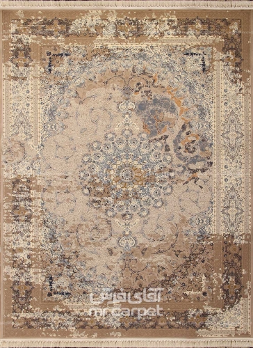 فرش ماشینی وینتیج طرح VNDM020 نمونه 1 بژ 1200 شانه پلی استر-اکرلیک آپادانا
