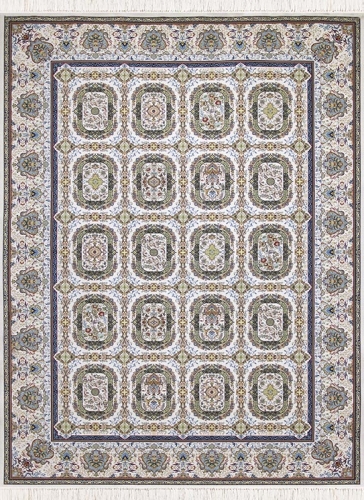 فرش ماشینی کلاسیک طرح هاوین B کرم (خاکی آبی) 1200 شانه پلی استر-اکرلیک آپادانا