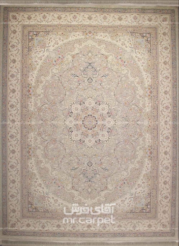 فرش ماشینی کلاسیک طرح آرشام نمونه 4 نقره ای 1500 شانه پلی استر-اکرلیک فرهی