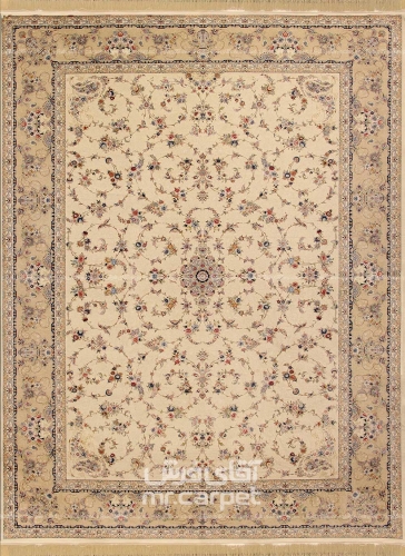 فرش ماشینی کلاسیک طرح دنیز نمونه 1 کرم 1500 شانه پلی استر فیلامنت فرهی