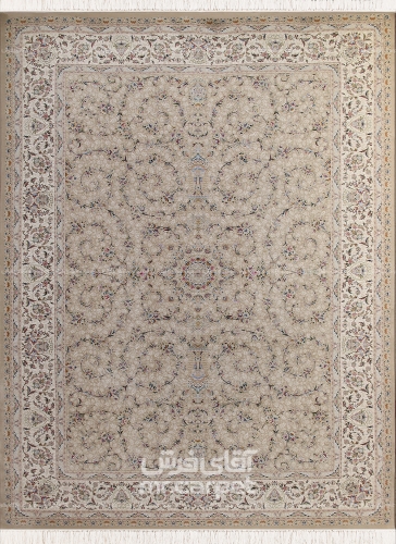 فرش ماشینی کلاسیک طرح آیناز نمونه 2 بژ 1500 شانه پلی استر-اکرلیک فرهی
