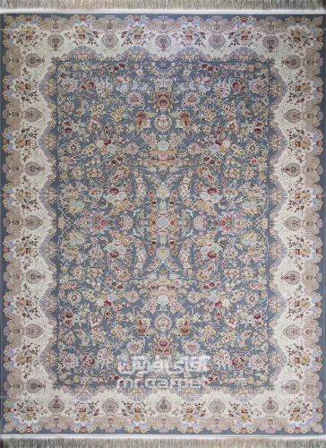 فرش ماشینی کلاسیک طرح HBB22 نمونه 2 آبی دودی 1500 شانه پلی استر-اکرلیک فرهی
