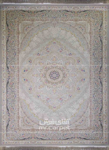 فرش ماشینی کلاسیک طرح آنیما نمونه 2 نقره ای 1500 شانه پلی استر-اکرلیک فرهی