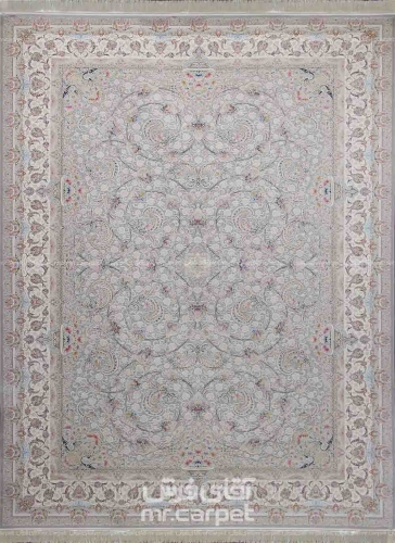 فرش ماشینی کلاسیک طرح آرنیکا نمونه 2 نقره ای 1500 شانه پلی استر-اکرلیک فرهی