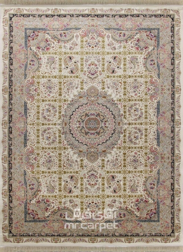 فرش ماشینی کلاسیک طرح آیسودا-آرمان کرم 1500 شانه پلی استر-اکرلیک فرهی